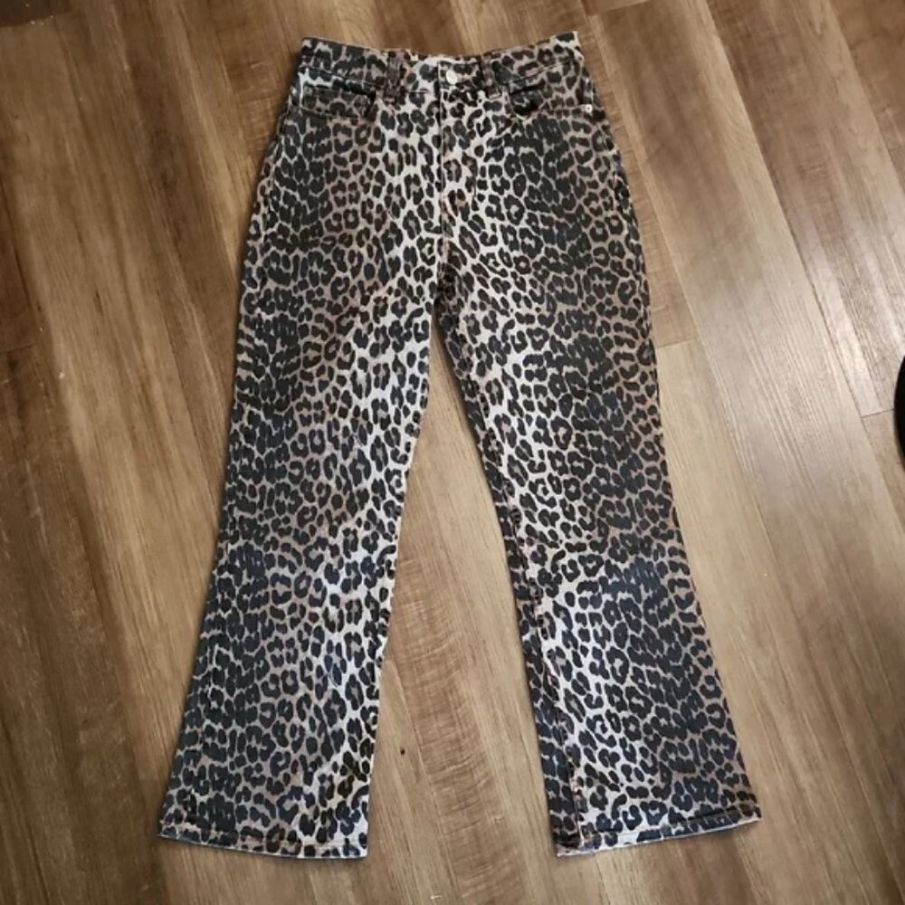 Ganni Betzy Leopard Print Cropped Jeans